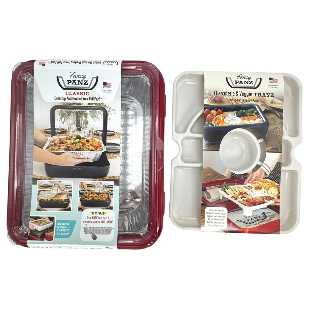 Fancy Panz Food Serving Foil Pan Potluck Party w/ Veggie Charcuterie Tray Insert